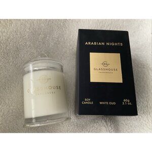 Glasshouse Arabian Nights Soy Candle White Oud 2.1 oz Glass Vessel With Lid New